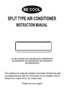Manual Be Cool BC12SK2001 Air Conditioner
