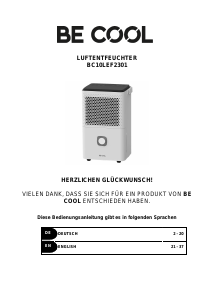 Handleiding Be Cool BC10LEF2301 Luchtontvochtiger