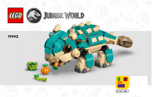 Bruksanvisning Lego set 76962 Jurassic World Ankylosaurus-ungen Bumpy