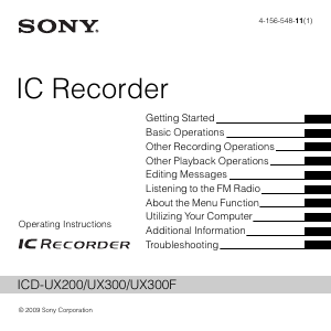 Manual Sony ICD-UX300F Audio Recorder