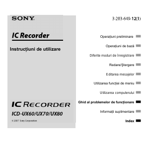 Manual Sony ICD-UX70 Reportofon