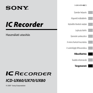 Használati útmutató Sony ICD-UX70 Hangrögzítő
