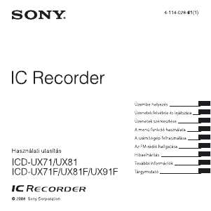 Használati útmutató Sony ICD-UX71 Hangrögzítő