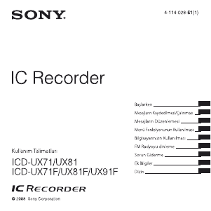 Kullanım kılavuzu Sony ICD-UX71 Ses kaydedici