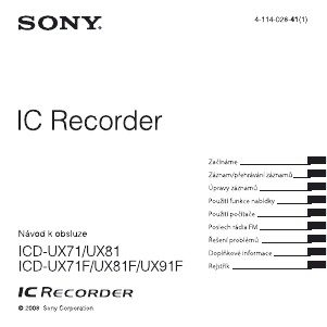 Manuál Sony ICD-UX71F Audiozáznamník