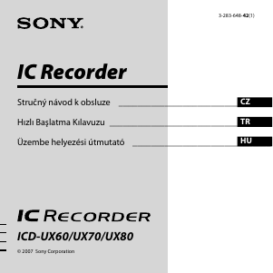 Manuál Sony ICD-UX80 Audiozáznamník