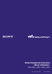 Mode d’emploi Sony NWZ-A864 Walkman Lecteur Mp3