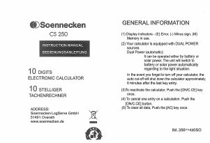 Manual Soennecken CS250 Calculator