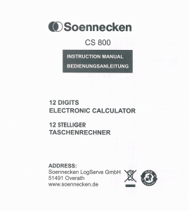 Manual Soennecken CS800 Calculator