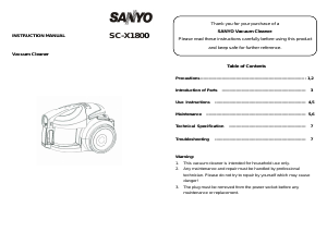 Manual Sanyo SC-X1800 Vacuum Cleaner