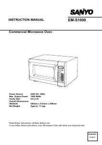 Manual Sanyo EM-S1000 Microwave