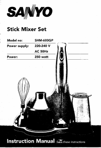 Manual Sanyo SHM-600GP Hand Blender