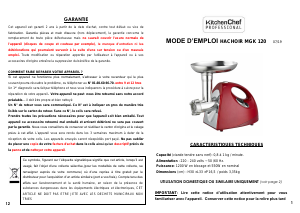 Mode d’emploi KitchenChef MGK 120 Hachoir à viande