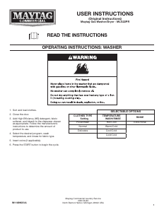 Manual de uso Maytag MLG22PRTKW Lavasecadora