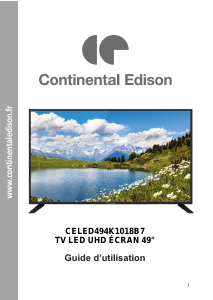 Mode d’emploi Continental Edison CELED494K1018B7 Téléviseur LED