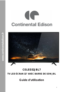 Mode d’emploi Continental Edison CELED32JBL7 Téléviseur LED