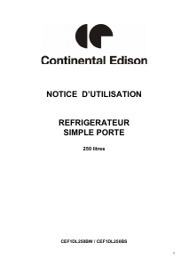 Mode d’emploi Continental Edison CEF1DL250BW Réfrigérateur