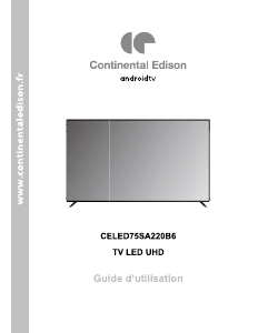 Mode d’emploi Continental Edison CELED75SA220B6 Téléviseur LED