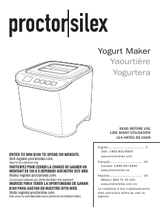 Manual Proctor Silex 86300PS Yoghurt Maker