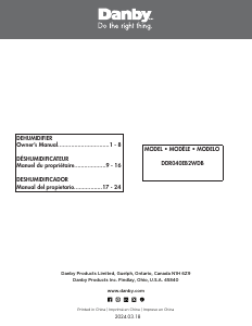 Mode d’emploi Danby DDR040EB2WDB Déshumidificateur