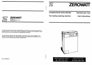 Manuale Zerowatt Spazio Top 6 Lavatrice