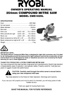 Manual Ryobi CMS1825L Mitre Saw