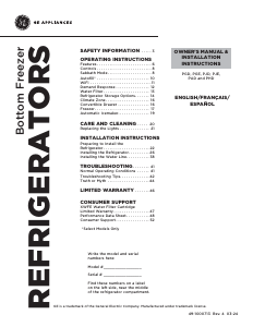 Manual GE PJD23BYWFS Fridge-Freezer