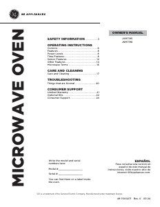 Manual de uso GE JNM7196RWSS Microondas