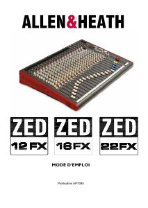 Mode d’emploi Allen & Heath ZED22FX Table de mixage