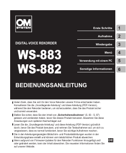 Bedienungsanleitung Olympus WS-883 Diktiergerät