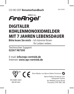 Bedienungsanleitung FireAngel CO-9D-DET Kohlenmonoxiddetektor