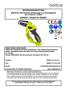 Bedienungsanleitung Baricus BT-NXS002 Kettensäge