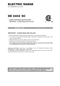 Manual Avanti DE2402SC Range