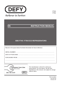 Handleiding Defy F740 Koel-vries combinatie