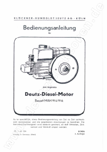 Bedienungsanleitung Deutz MAH 914 Motor