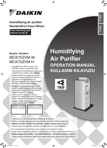 Kullanım kılavuzu Daikin MCK70ZVM-H Hava filtresi