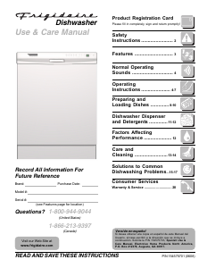 Manual Frigidaire FDB2410HIC Dishwasher