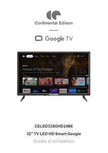 Mode d’emploi Continental Edison CELED32SGHD24B6 Téléviseur LED