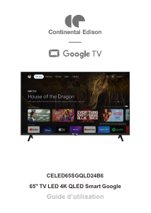 Mode d’emploi Continental Edison CELED65SGQLD24B6 Téléviseur LED