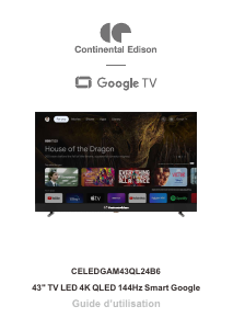 Mode d’emploi Continental Edison CELEDGAM43QL24B6 Téléviseur LED