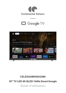 Mode d’emploi Continental Edison CELEDGAM55QV24B6 Téléviseur LED
