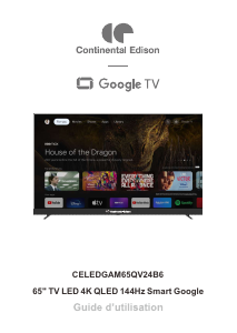 Mode d’emploi Continental Edison CELEDGAM65QV24B6 Téléviseur LED