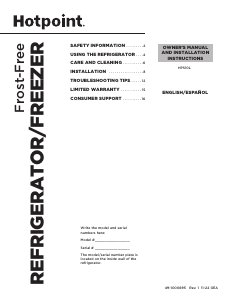 Manual Hotpoint HPS10LGVRWW Fridge-Freezer