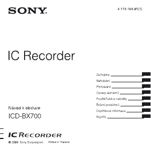 Manuál Sony ICD-BX700 Audiozáznamník