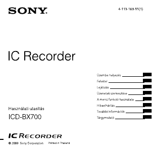 Használati útmutató Sony ICD-BX700 Hangrögzítő