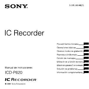 Manual de uso Sony ICD-P620 Grabadora de voz
