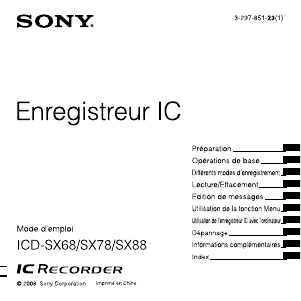 Mode d’emploi Sony ICD-SX68 Enregistreur numérique