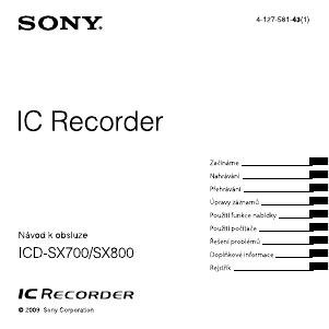 Manuál Sony ICD-SX800 Audiozáznamník