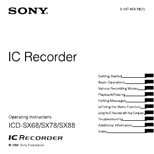 Manual Sony ICD-SX88 Audio Recorder