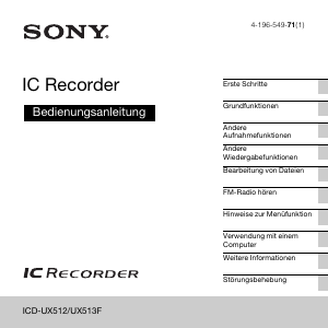 Bedienungsanleitung Sony ICD-UX513F Diktiergerät